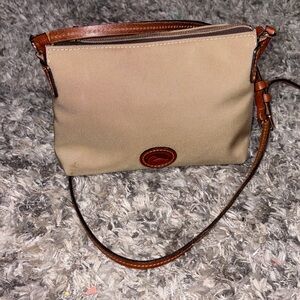 Dooney & Bourke Tan Canvas Crossbody with Brown Leather Trim